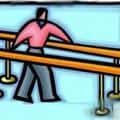 TPD insurance claimant or stroke trauma patient exercising between parallel bars after insurance recovery claim